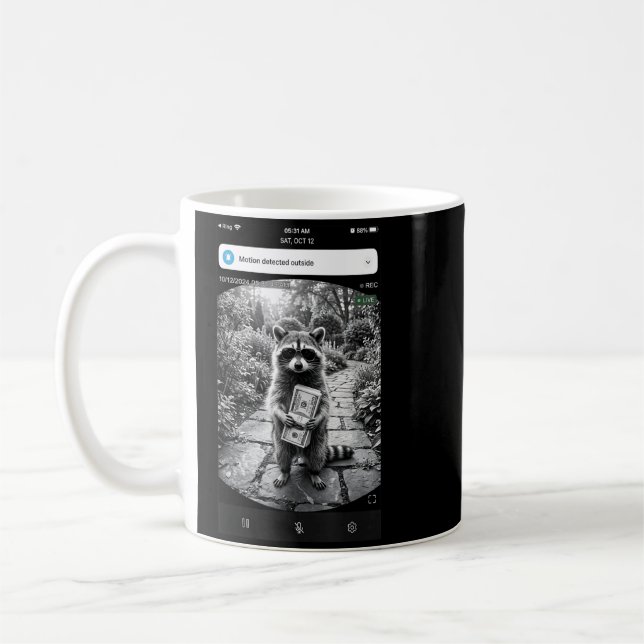 Racoon Cash Door Camera Meme Design Coffee Mug (Left)