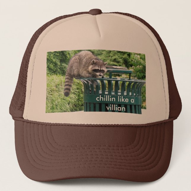 racoon, chillin like a villian trucker hat (Front)