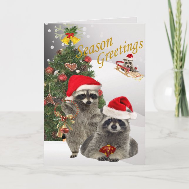 Racoon Christmas A Time For Fun Holiday Card (Front)