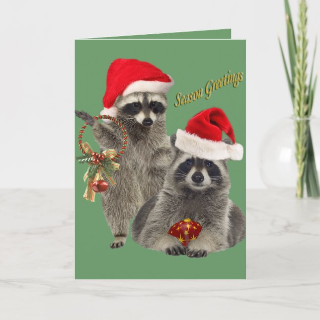 Racoon Christmas A Time For Fun Holiday Card (Front)