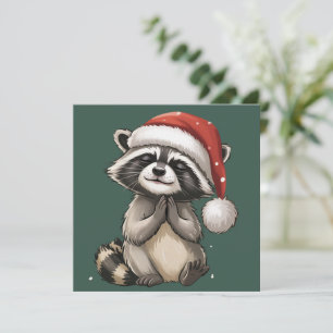 Racoon Christmas Animal Santa Hat Xmas Holiday Card