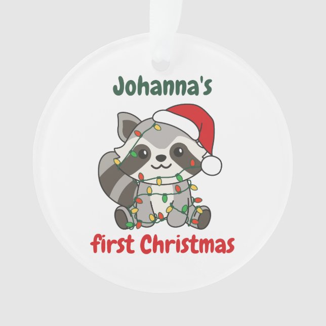 Racoon Christmas Babys first Christmas Ornament (Front)