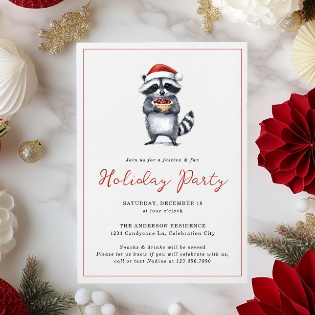 Racoon Christmas Cute Holiday Party Invitation (Creator Uploaded)
