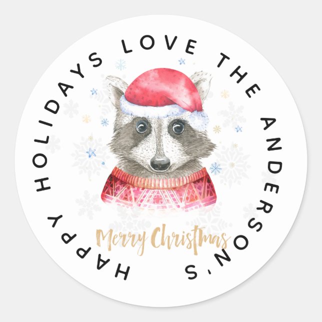 Racoon Christmas Festive Holidays Gift Labels Cute (Front)
