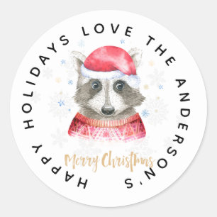 Racoon Christmas Festive Holidays Gift Labels Cute