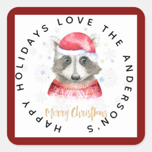 Racoon Christmas Festive Holidays Gift Labels Cute