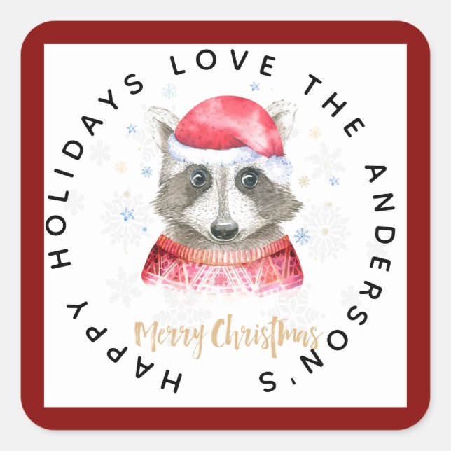 Racoon Christmas Festive Holidays Gift Labels Cute (Front)
