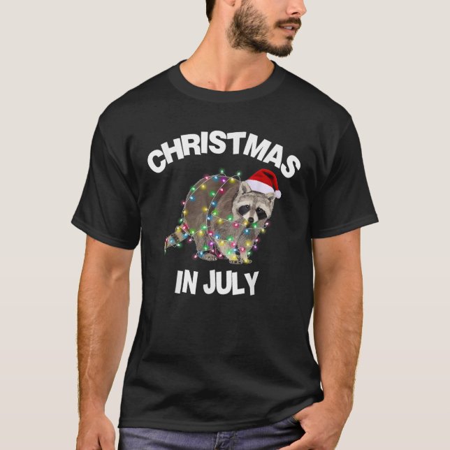 Racoon Christmas In July Tree Lights Pajama Racoo T-Shirt (Front)