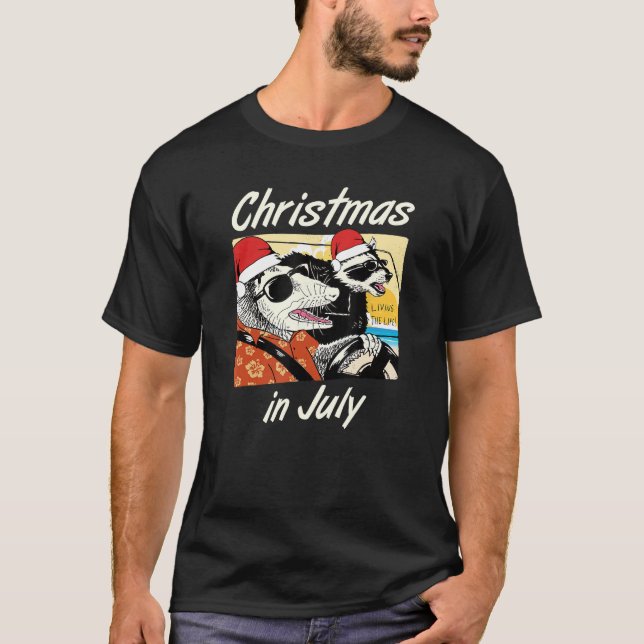 Racoon Christmas in July Tropical Summer T-Shirt (Front)