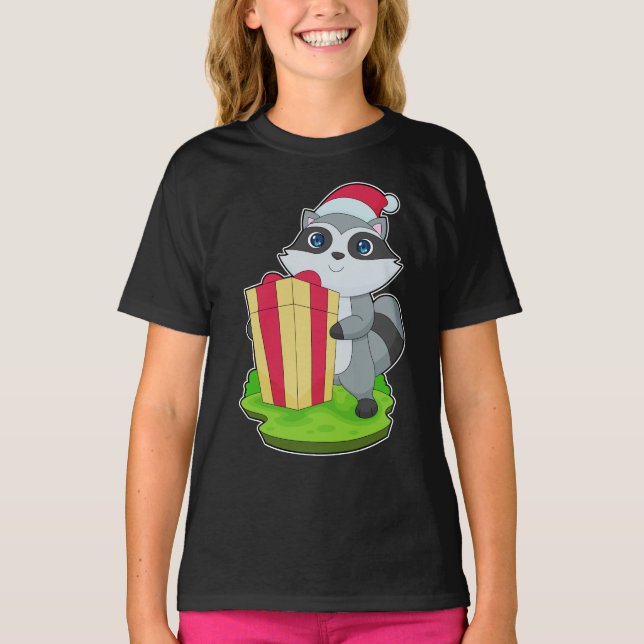 Racoon Christmas Santa hat T-Shirt (Front)