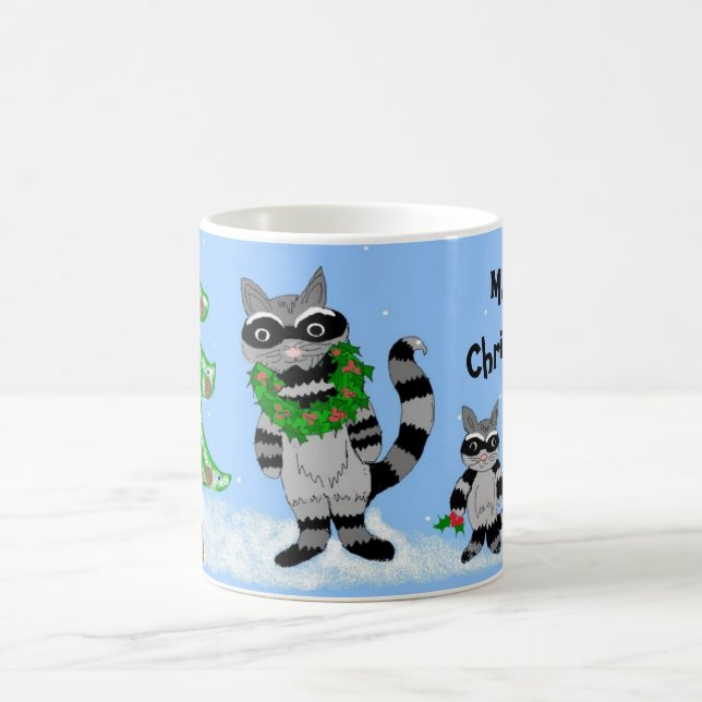 Racoon Christmas Scene Coffee Mug (Center)