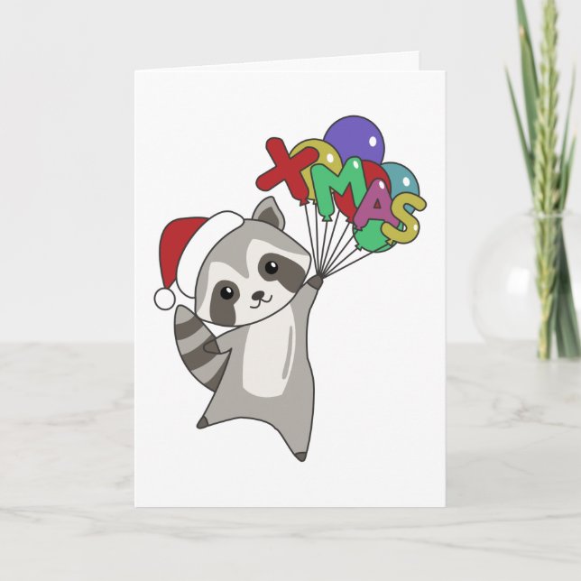 Racoon Christmas Snow Winter Raccoons Adult Cloth Holiday Card (Front)