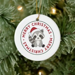 Racoon Christmas Snow Winter Raccoons Ceramic Orn Tree Decoration