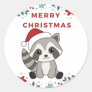 Racoon Christmas Snow Winter Raccoons Classic Rou Round Sticker