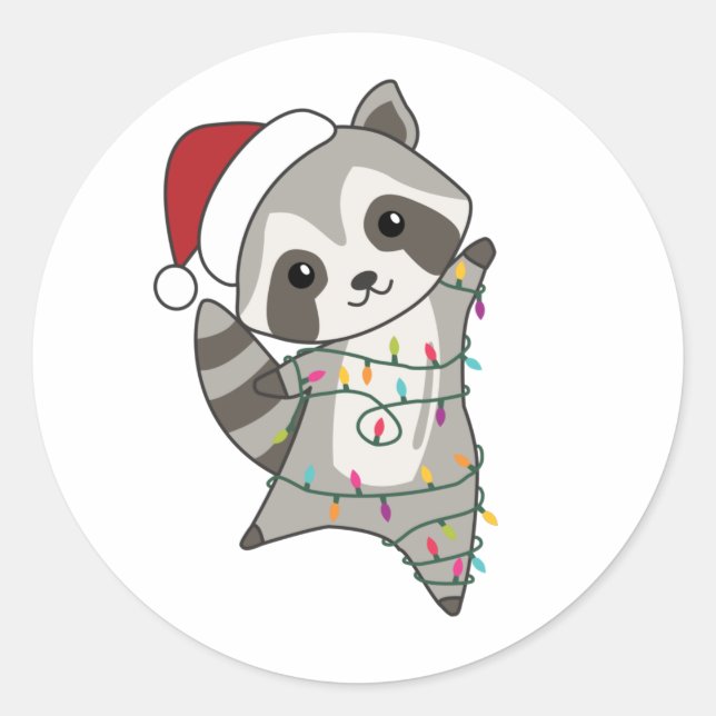 Racoon Christmas Snow Winter Raccoons Classic Round Sticker (Front)