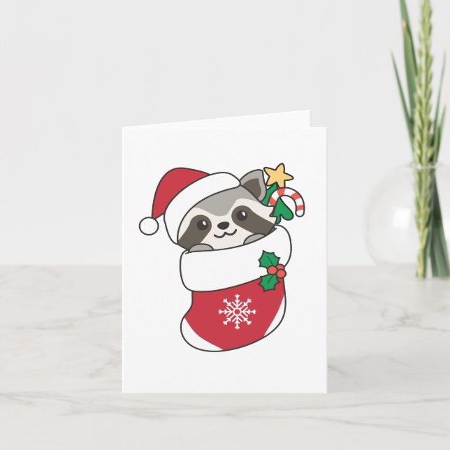 Racoon Christmas Snow Winter Raccoons Holiday Card (Front)