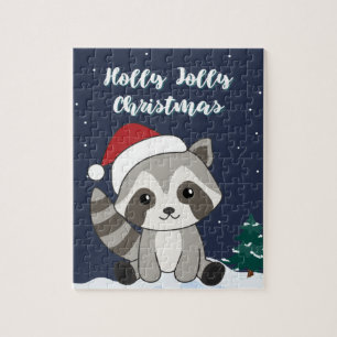 Racoon Christmas Snow Winter Raccoons Jigsaw Puzz Puzzle