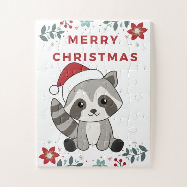 Racoon Christmas Snow Winter Raccoons Jigsaw Puzzle (Vertical)