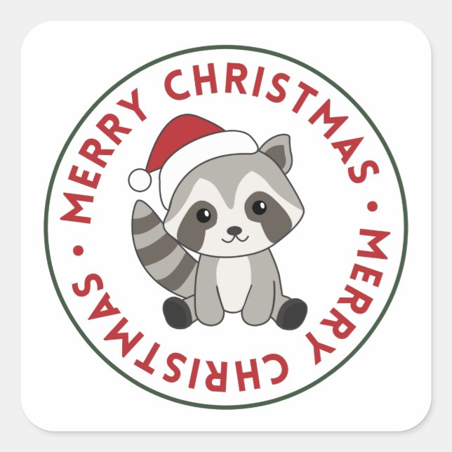 Racoon Christmas Snow Winter Raccoons Square Stic Square Sticker (Front)