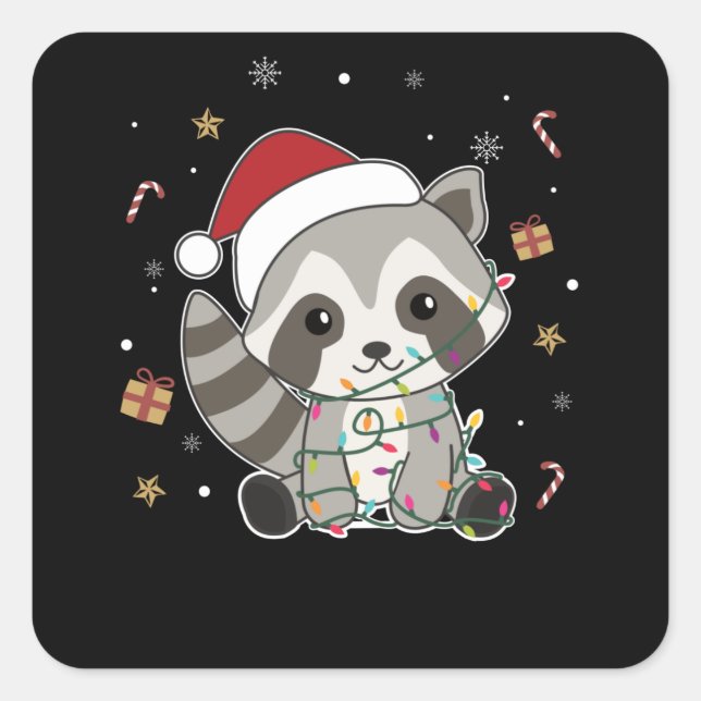 Racoon Christmas Snow Winter Raccoons Square Sticker (Front)