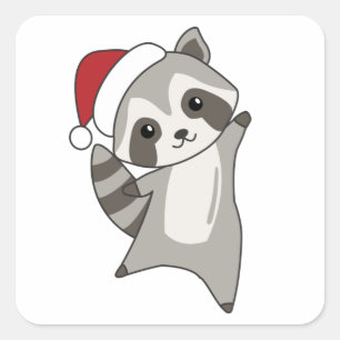 Racoon Christmas Snow Winter Raccoons Square Sticker