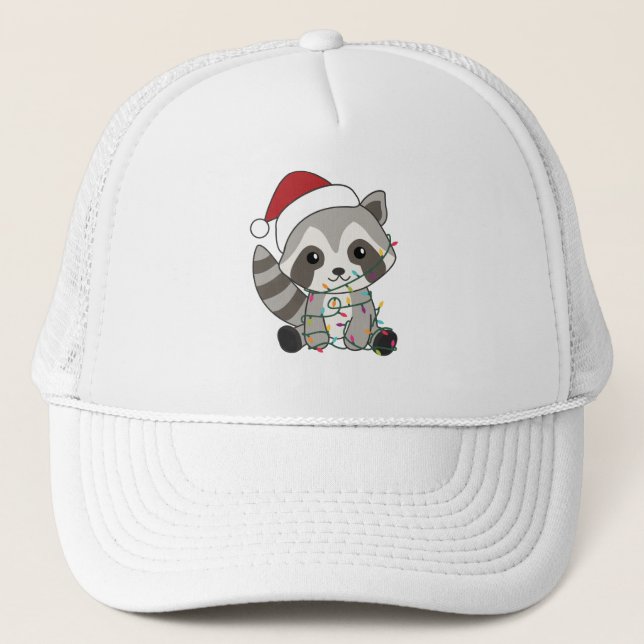 Racoon Christmas Snow Winter Raccoons Trucker Hat (Front)