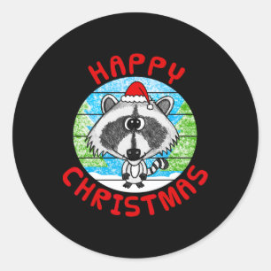 Racoon Christmas Snow Xmas Funny  Classic Round Sticker
