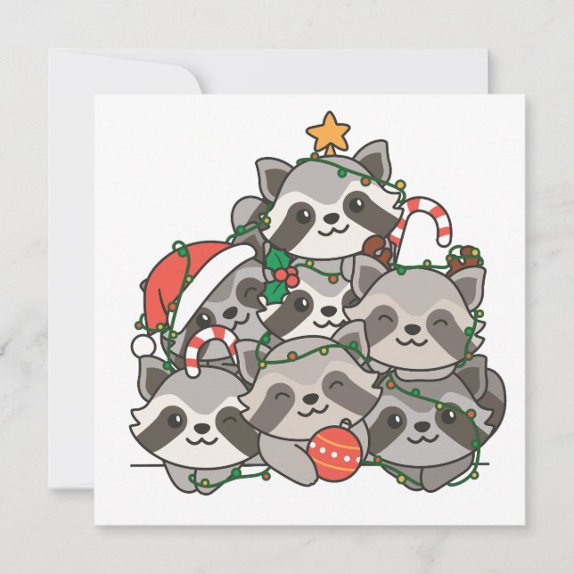 Racoon Christmas Tree Funny Animal Christmas Holiday Card (Front)