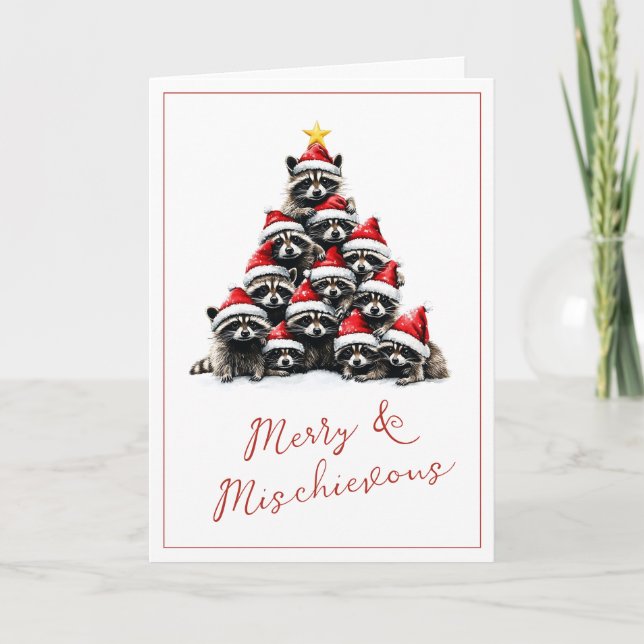 Racoon Christmas Tree Greetings Cute Holiday Card (Front)