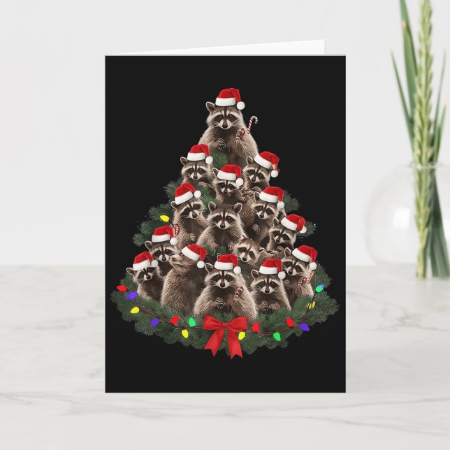 Racoon Christmas Tree Lights Pajama Racoon Lover  Card (Front)