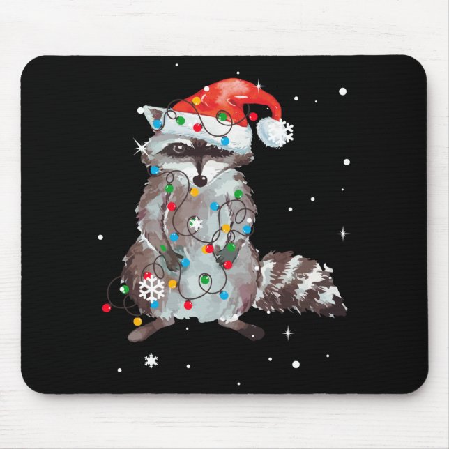 Racoon Christmas Tree Lights Pajama Racoon Lover Mouse Mat (Front)