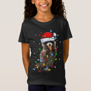 Racoon Christmas Tree Lights Pajama Racoon Lover T-Shirt