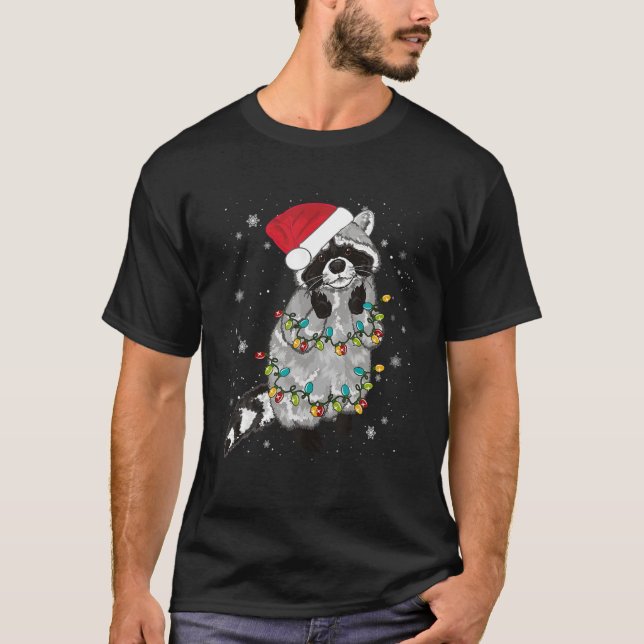 Racoon Christmas Tree Lights Racoon Lover Funny T-Shirt (Front)