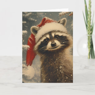 Racoon Christmas vintage personalised Holiday Card