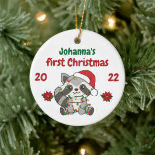 Racoon Christmas Winter Babys first Christmas Ceramic Tree Decoration