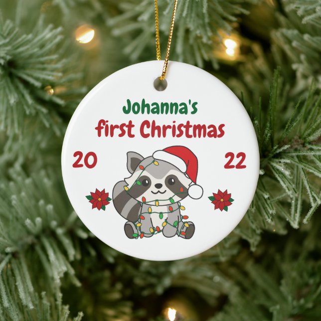 Racoon Christmas Winter Babys first Christmas Ceramic Tree Decoration (Tree)