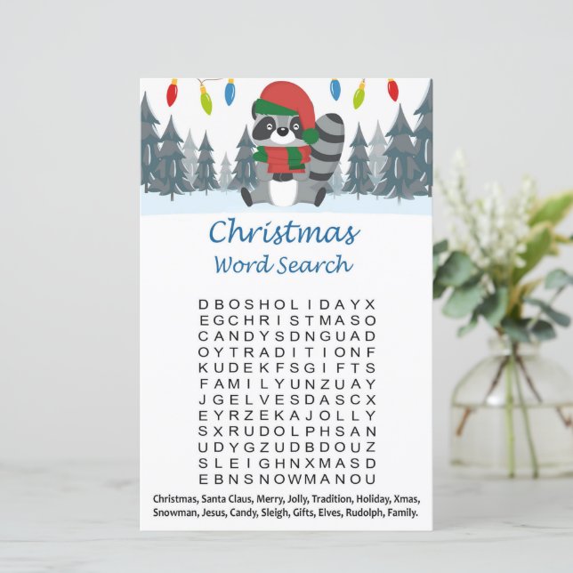 Racoon christmas word search game (Standing Front)