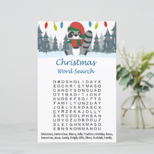 Racoon christmas word search game