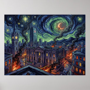 Racoon City Starry Night Landscape Poster