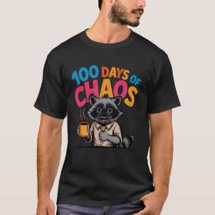 Racoon Coffee 100 Days of Chaos Cartoon Graphic T-Shirt