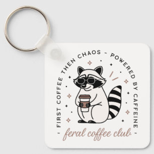 Racoon coffee club funny chaotic girl aesthetic key ring