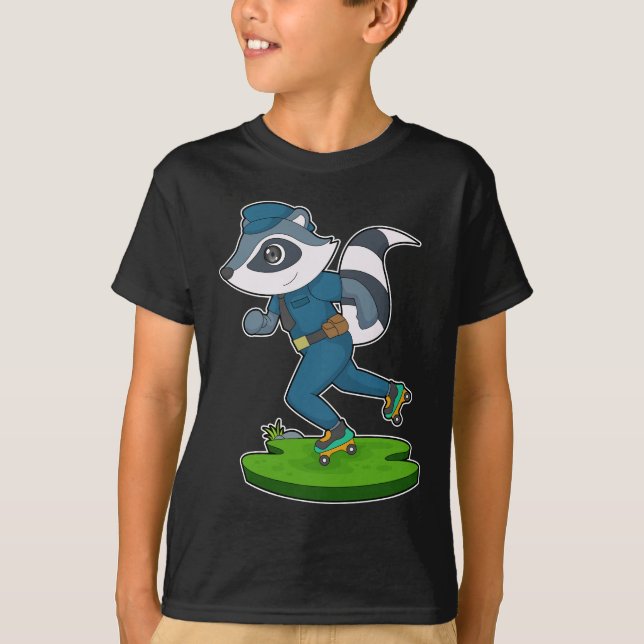 Racoon Cop Roller skates Police T-Shirt (Front)