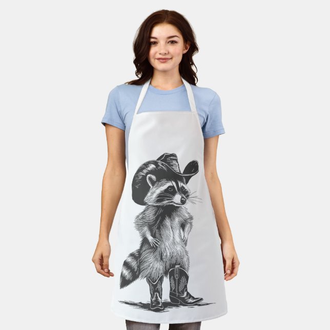 Racoon Cowboy Funny Racoon Graphic Meme Men Women Apron (Worn)