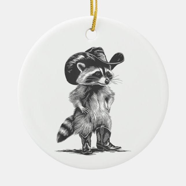 Racoon Cowboy Funny Racoon Graphic Meme Men Women Ceramic Tree Decoration (Front)