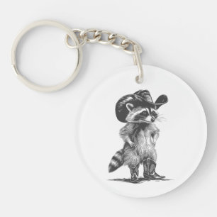 Racoon Cowboy Funny Racoon Graphic Meme Men Women Key Ring