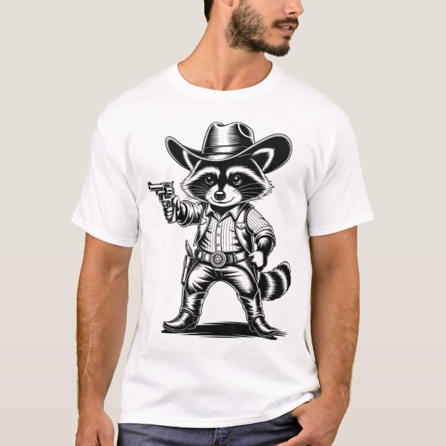 Racoon Cowboy Hat Western T-Shirt (Front)