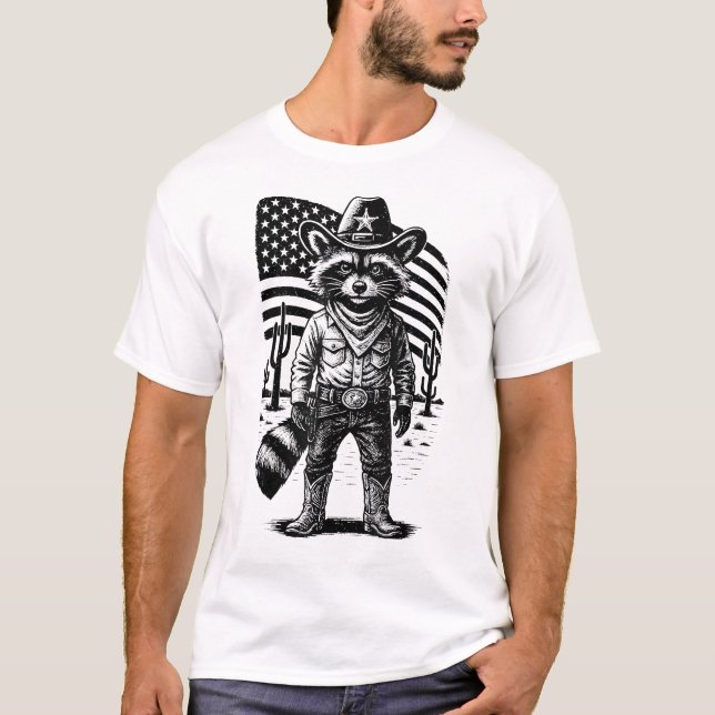  Racoon Cowboy  Trash Panda Usa Western Country T-Shirt (Front)