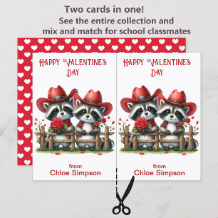 Racoon Cowboys Kid's Valentine Party Card