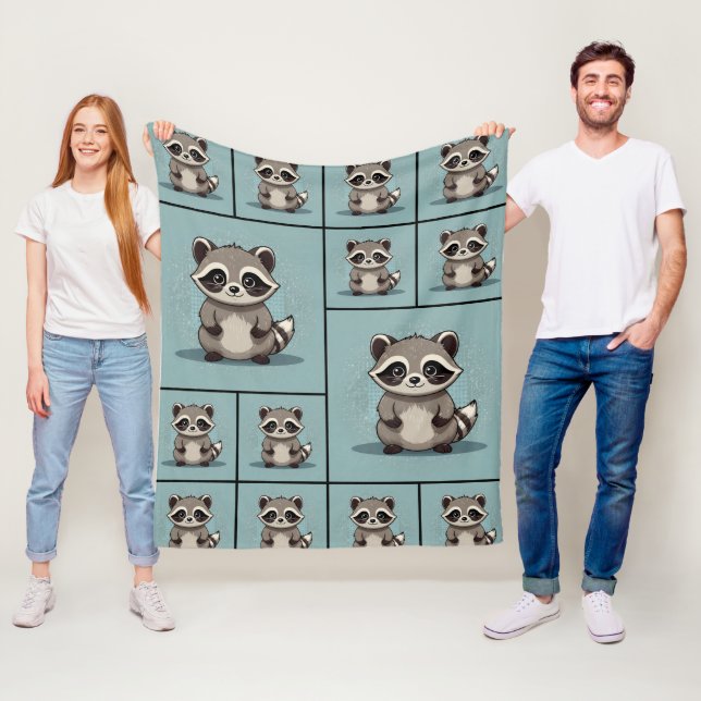 Racoon Cute Kawaii Standing Pattern Fleece Blanket (In Situ)
