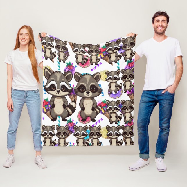 Racoon Cute Kawaii Twin Sweet Pattern Fleece Blanket (In Situ)